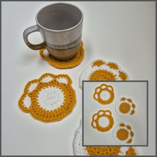 Onderzetters Kattenpoot – Set van 4 (Geel/Wit) | Shop kattenliefde bij vzw Chamour