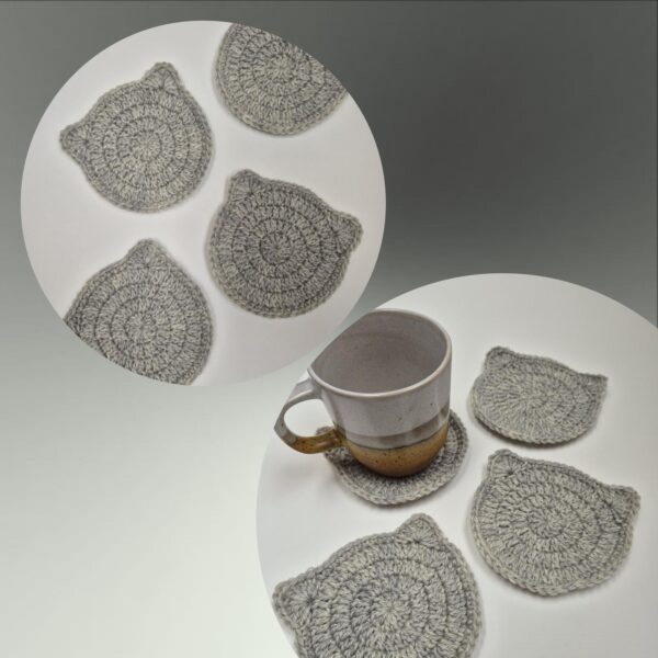 Onderzetters Kat Klein – Set van 4 (Grijs) | Shop kattenliefde bij vzw Chamour